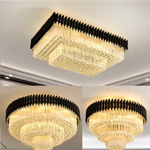 Zea Lighting Modern Black Ceiling Lamp Lobby Hall Round Rectangle Led K9 Crystal Ceiling Chandeliers Light