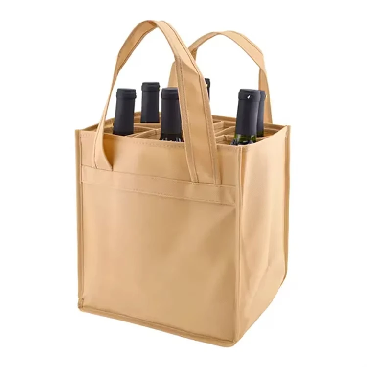 Wholesale Bulk Custom Printed Eco-friendly 100% Recycled Non Woven Fabric Durable Shopping Packaging 6-Bottle Wine Tote Letter