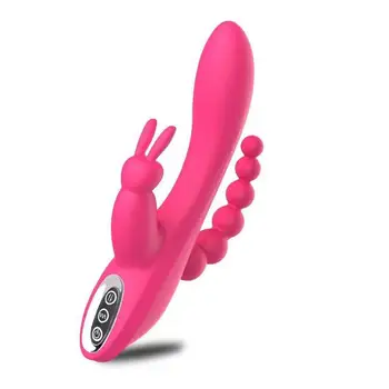 NJ Women Triple vibrating massage Masturbation Device with butt anal plug rabbit vibrator for women adult sex vibrator