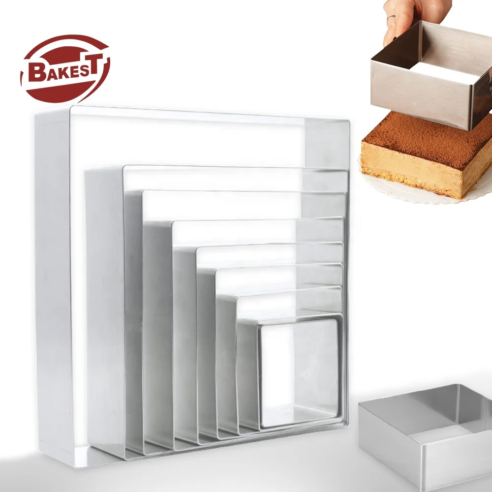 Bakest Customizable Square Stainless Steel Mousse Ring Mold 5/7/24/36cm Personalizable Cheese Cake Pan for Baking Bakeware