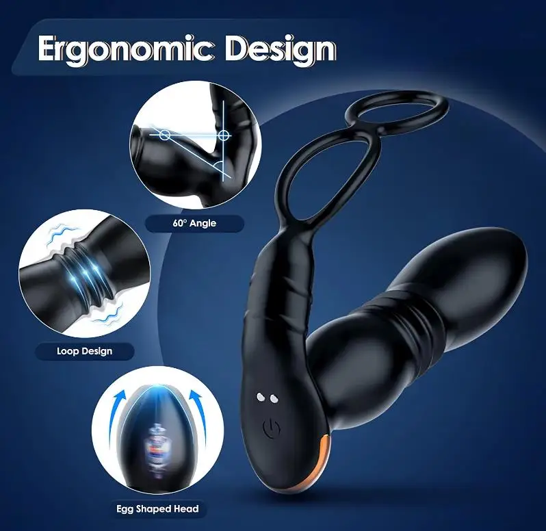 Thrusting Anal Vibrator with APP Remote - Dual Penile Ring