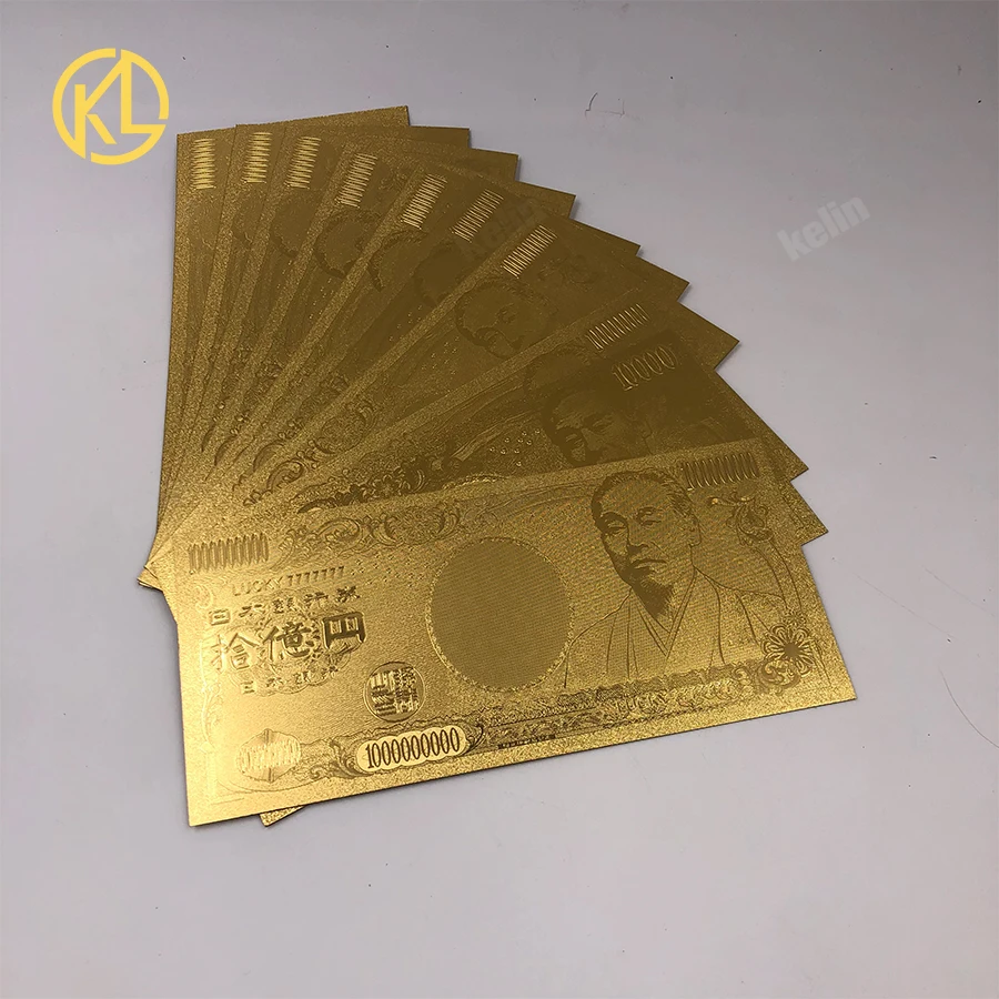 Japanese Banknotes 24k Gold Color Leaf Plated Japan 10000 Yen Gold ...