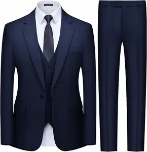 Clothes Factory Men's 3-Piece Polyester Rayon Suit Slim Fit Zipper Closure Business Wedding Party Solid Blazer Vest Pant Sets