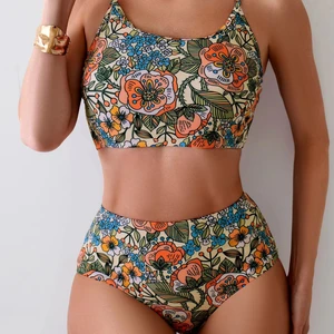 OEM Custom Luxury Bikiny Swimwear Floral Printing Women 2 Piece Bikini Sets for Women High Waist