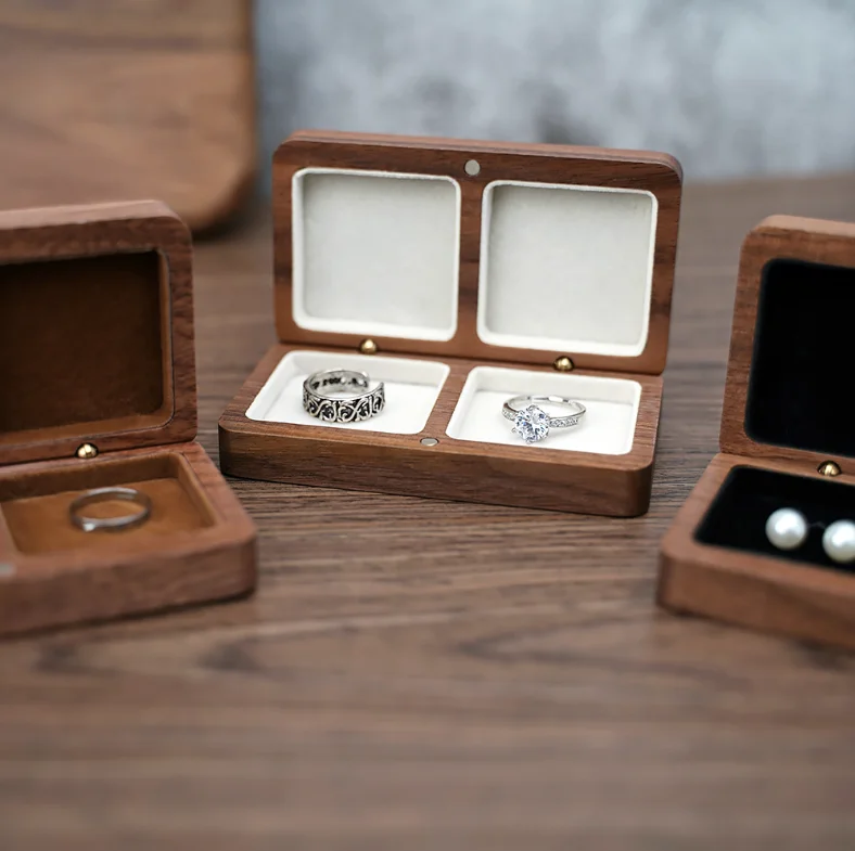 Puzzle Box For Two Rings High Quality Small Black Walnut Wood Double Ring Box Jewelry Box For 2 ...