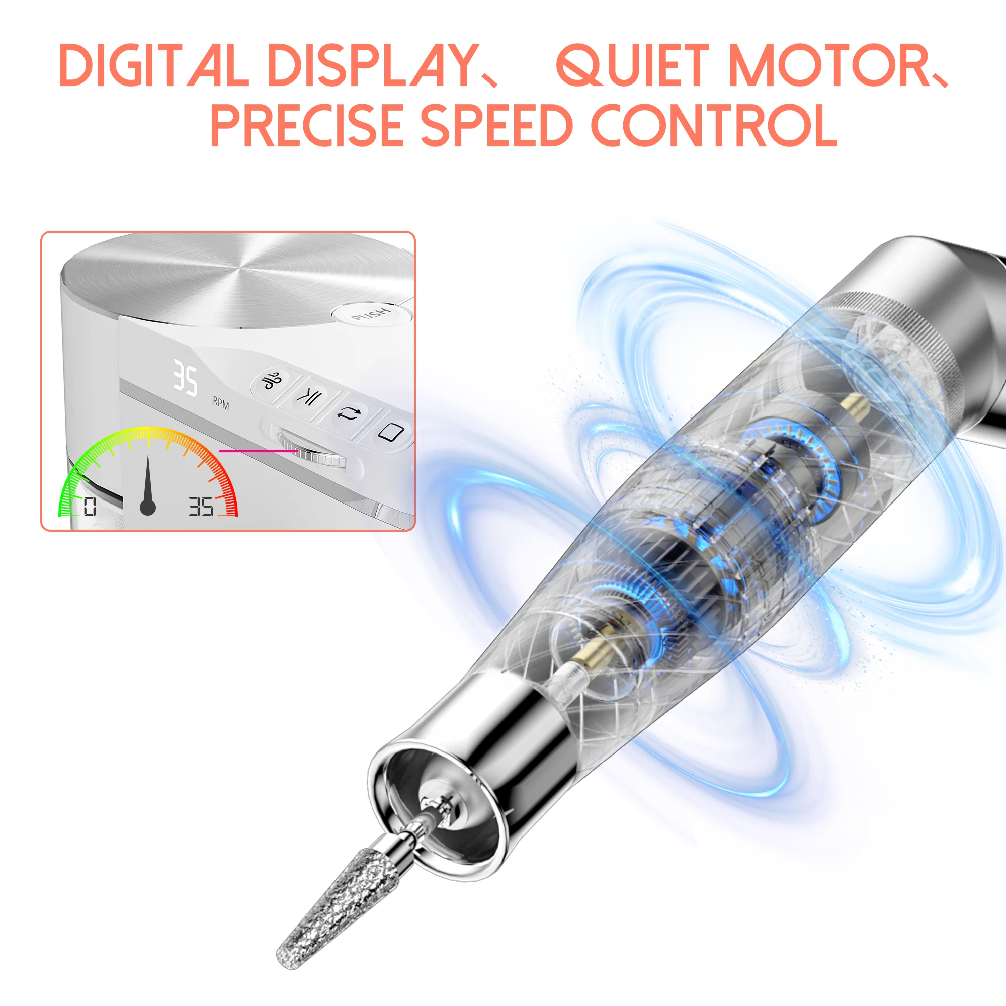 35000RPM Customizable Professional 2-in-1 Dust Collector Nail Grinder Drill with Vacuum Suction  Machine