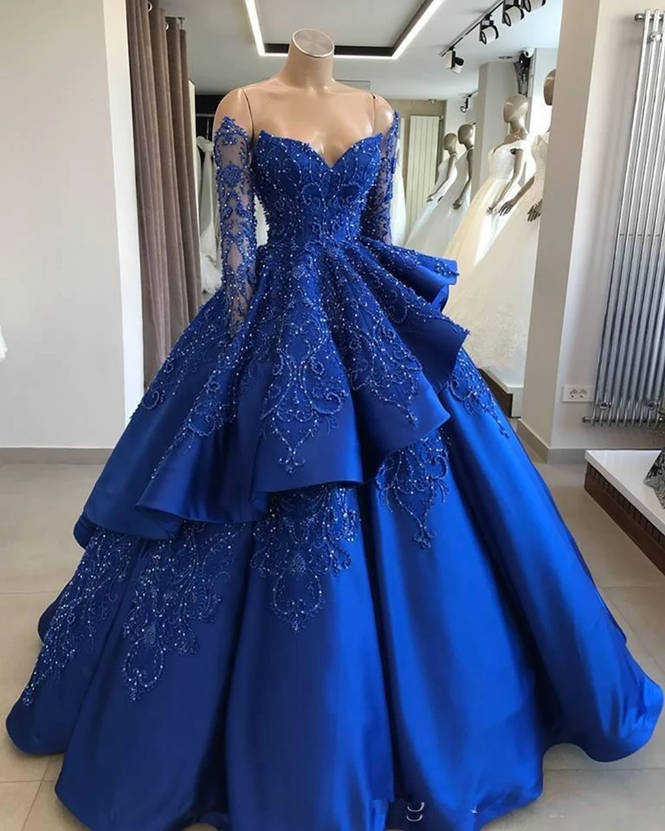 Ev121 Royal Blue Ball Gown Formal Evening Dresses Luxury Robe De Soiree  Sequins Satin Off Shoulder Prom Long Shiny Maxi Dress - Buy Off The  Shoulder Prom Dresses,Fancy Maxi Dress Long,Long Sleeve