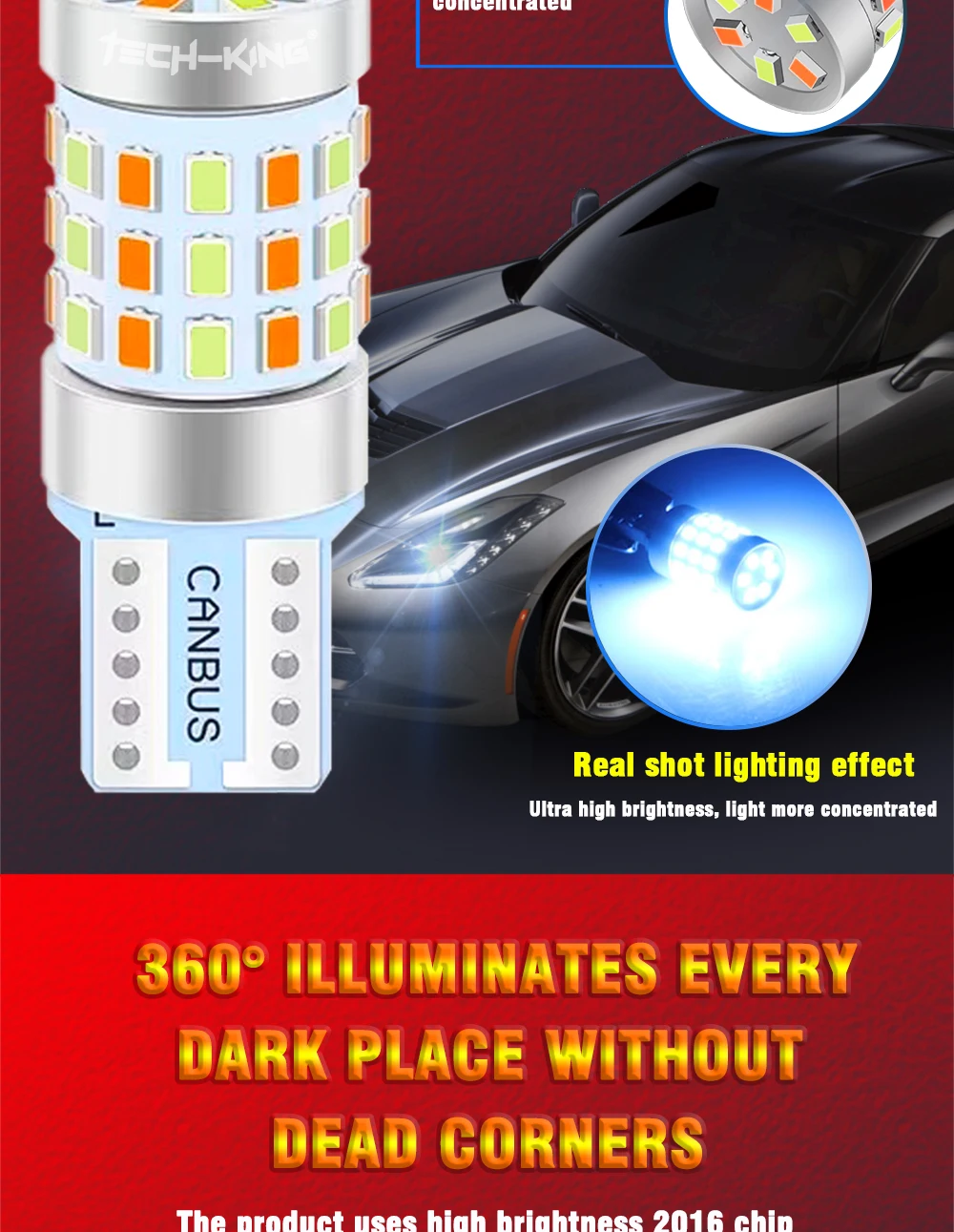 TECH-KING Two-tone T10 W5W 194 168 501 2016 42SMD Light Car LED Bulbs 12V LED Bulb Lights 9-80v Universal CanBus Width Light