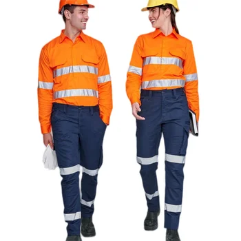 High Visibility Reflective Safety Coal Mining Long Sleeve Construction Flame Retardant Security Workwear Shirts Jacket Pants Set