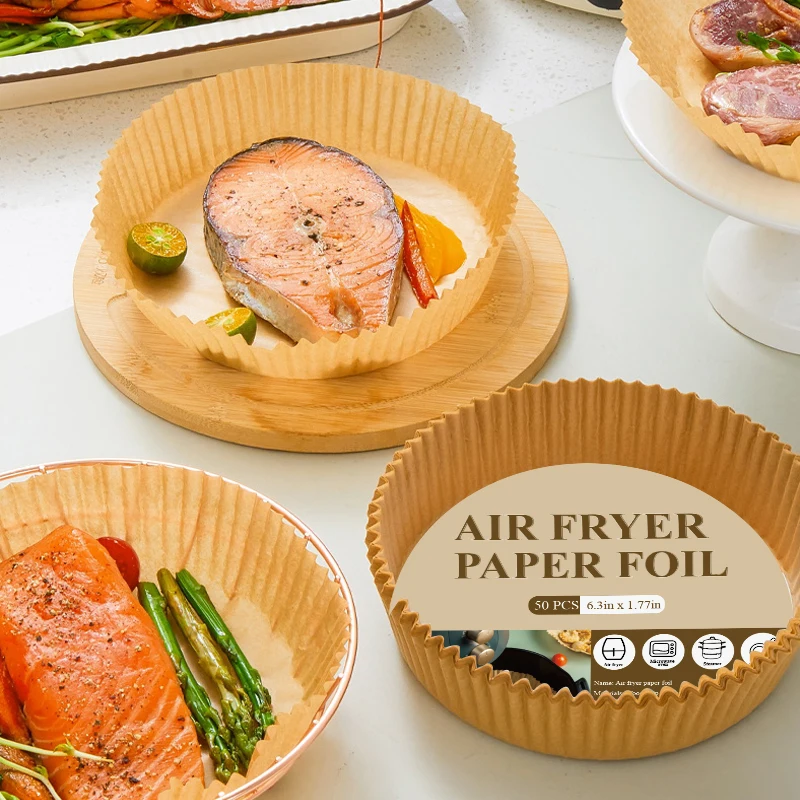 Air Fryer Disposable Paper Liners - 125Pcs 8In Square Parchment Paper  Non-Stick Airfryer Basket Liners for Steamer Microwave Oven