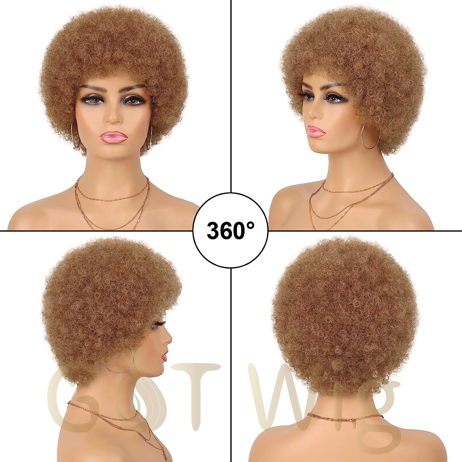 Gandt Wig Wholesale Kinky Afro Hair 70s Afro Puff Wig With Bangs Glueless Wear Short Afro Curly 4476