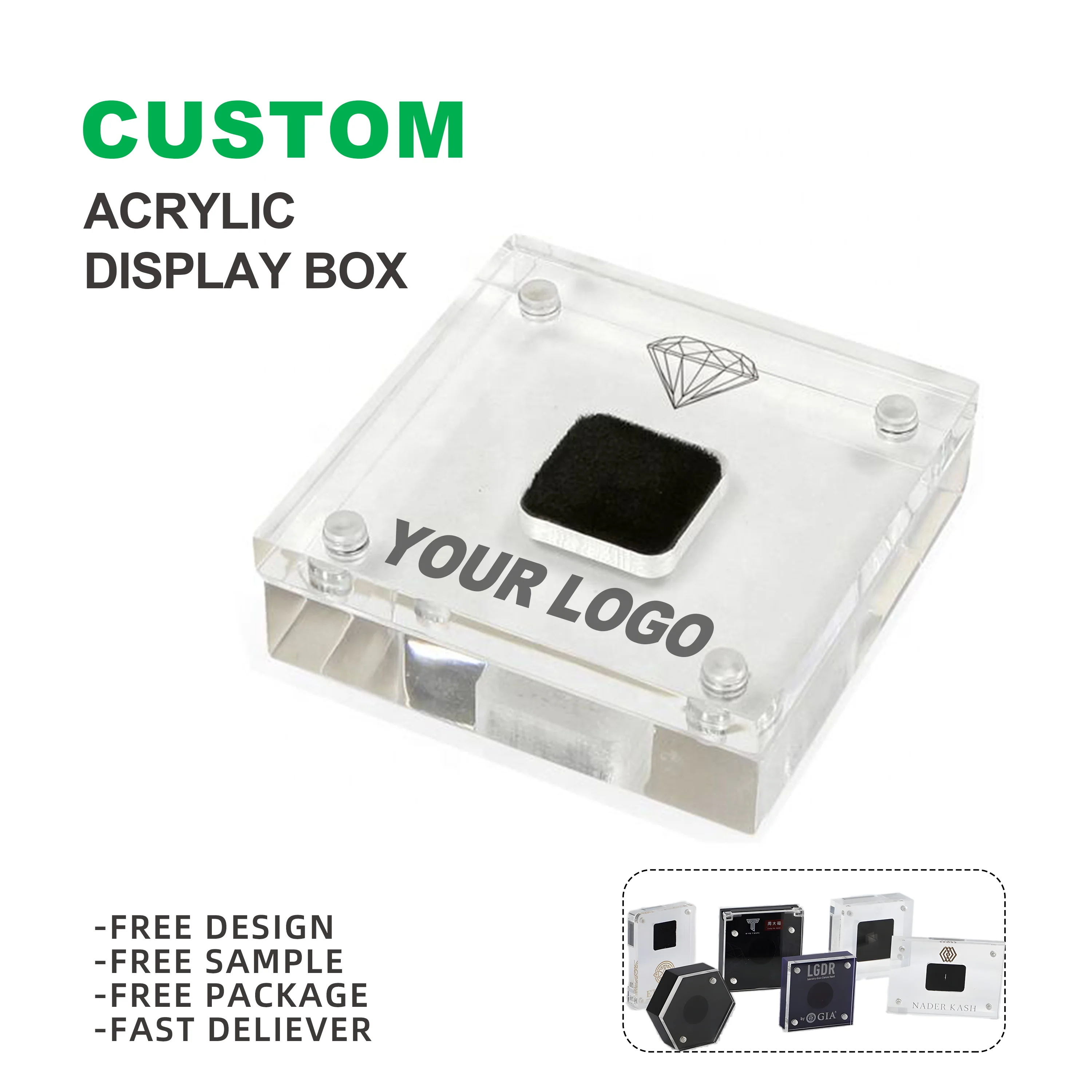Custom Acrylic Loose Diamond Display Magnet Box Storage Case Tray Holder Gemstone Display Stand for Jewelry Store Display