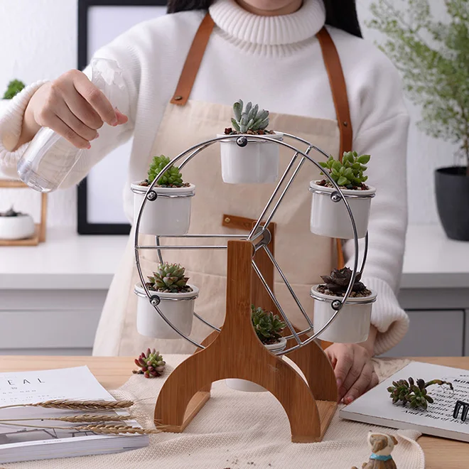 Dropshipping Zakka Succulent Planter Ferris Wheel Flower Pots Ceramic  Garden Plant Pots With Stand Set of 6