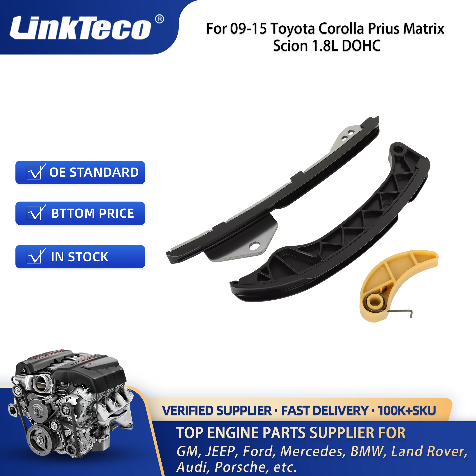 130700Y020 Timing Chain Kit with 2PCS Intake & Exhaust VVT Gear Sprocket for Corolla 2009-2015 Prius Scion 1.8L 1ZR 2ZR