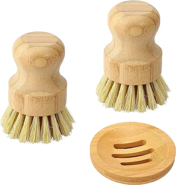 DS1010 Kitchen Cleaning Scrubber Natural Sisal Mini Dish Brush Natural Scrub Brush Bristles Bamboo Dish Scrub Brushes