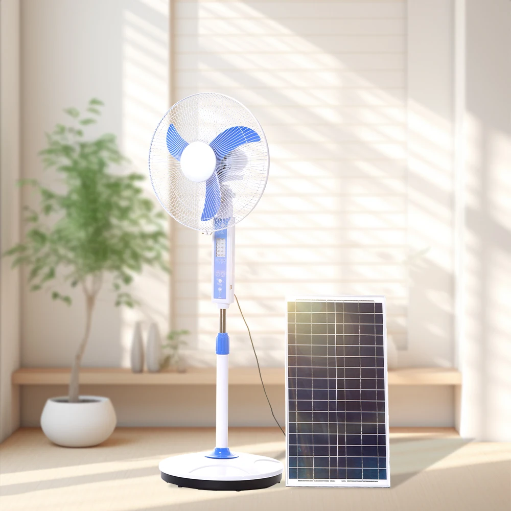 Custom 3 Blades Dc Rechargeable Stand Fan 16 Inch 12V  Floor Standing Solar Electric Fan For Home