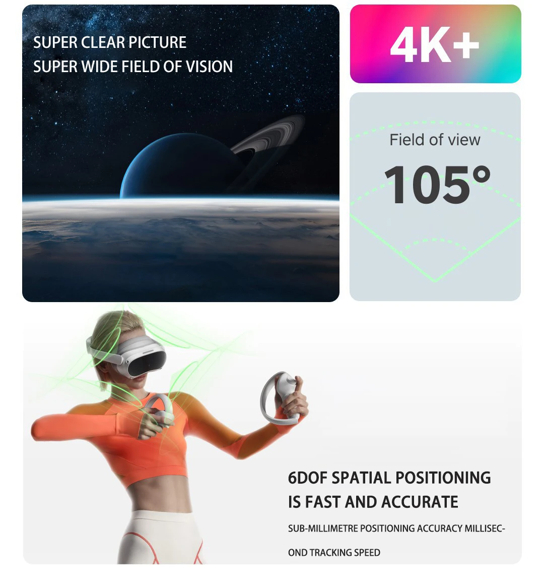 8GB+256GB PI-CO 4 VR Glasses Product All-In-One VR Headset 4K 72Hz/90Hz 6Dof 105 FOV Spatial Function VR Headsets