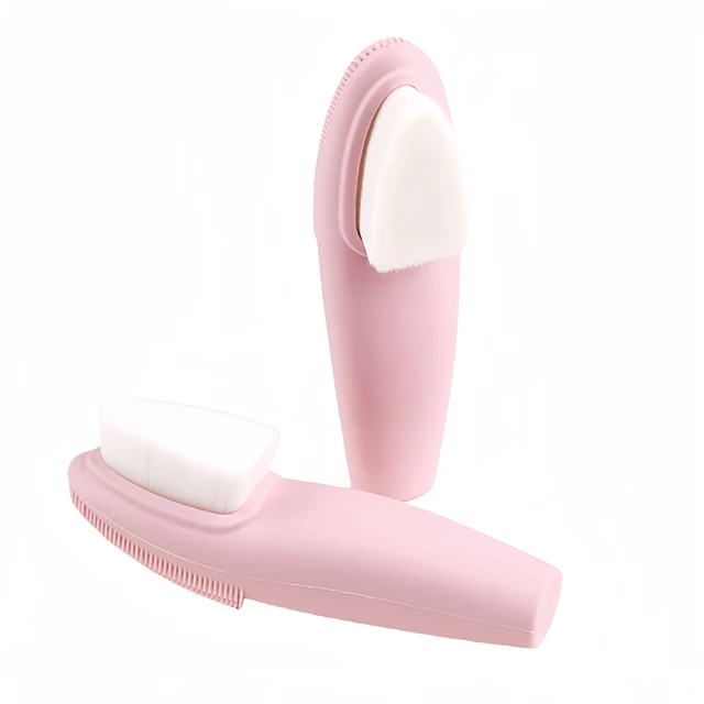 double heads face cleaning brush silicone massage head with soft synthetic hair