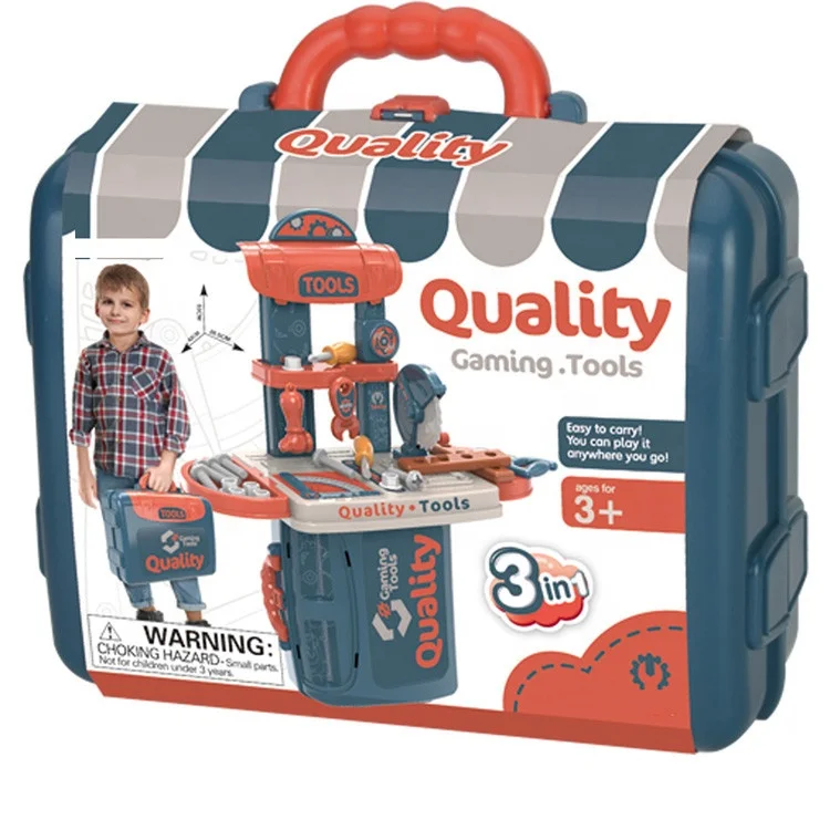 Deluxe Mechanic Suitcase 3 in 1 Kids Plastic Toy DIY Work Shop Repair Pretend Play Tool Table Set