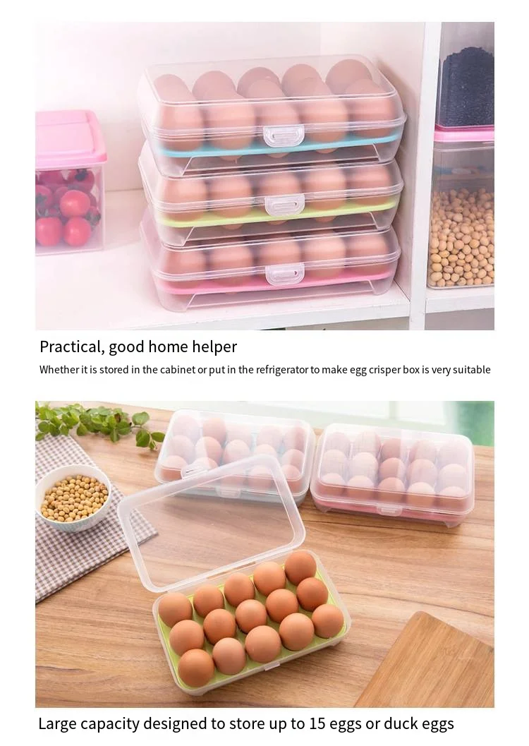 Kitchen egg carton storage box Plastic 15-panel anti-collision refrigerator crisper Frozen portable egg tray Egg holder factory