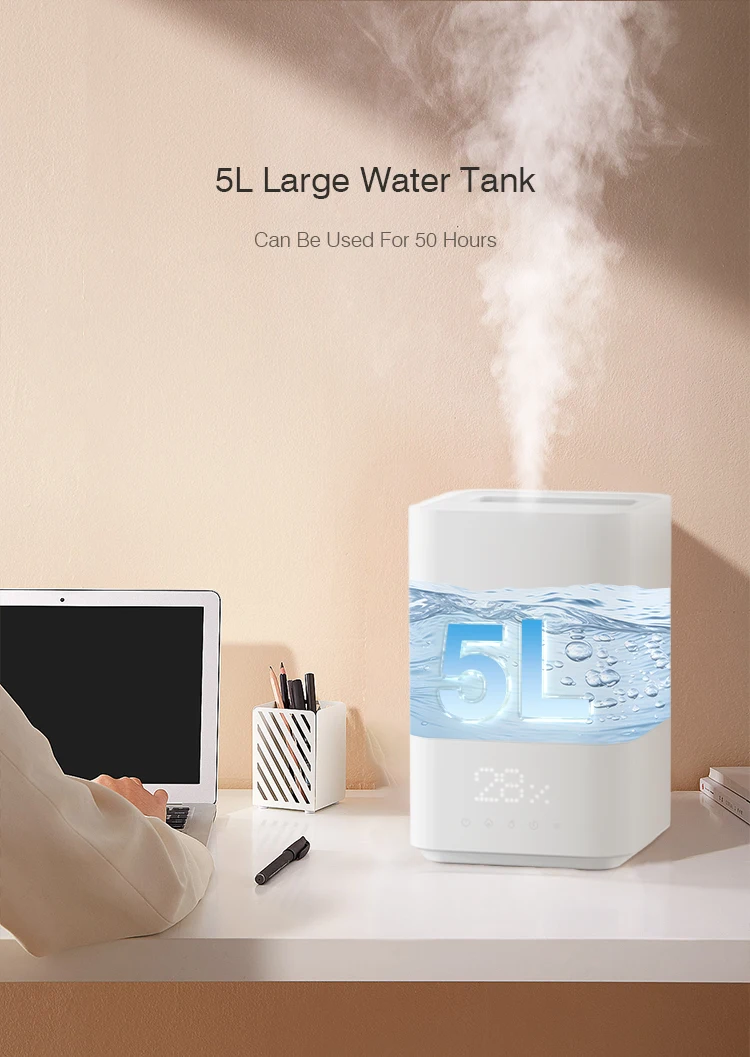RUNAL 100 Degree Heating 5L Cool and Warm Mist H930 Smart Ultrasonic Air Humidifier for Home