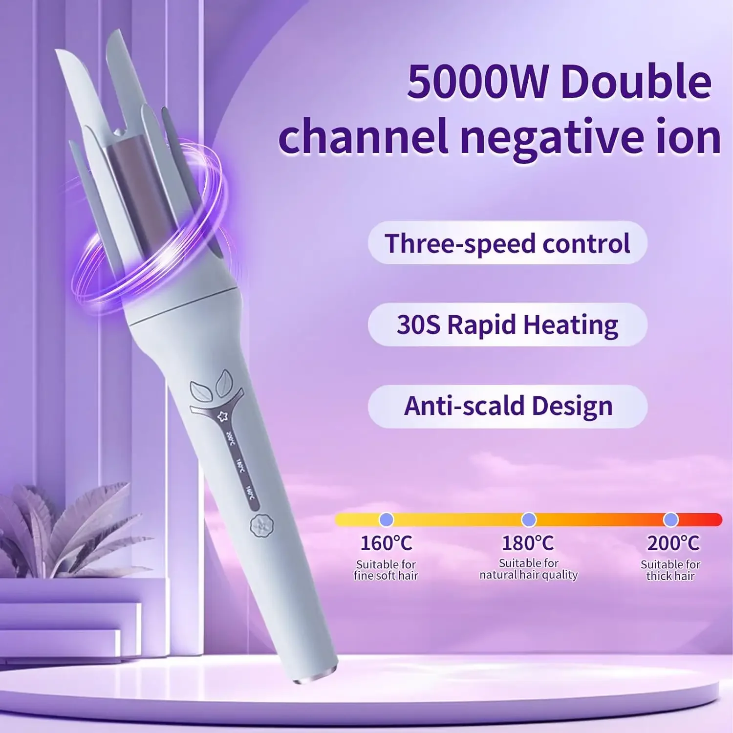 Easy Use 32mm Rotating Curler 30W Fast Heating 50 Million Negative Ion Curling Iron