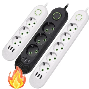 EU Plug AC Outlet Smart Home Multiprise Power Strip Extension Cord Electrical Socket Network Filter With USB Ports Fast Charging