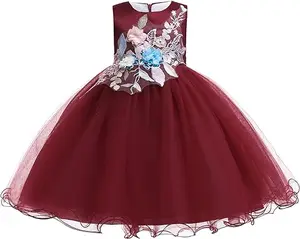OEM Manufacture Sales Red Summer Tutu Dresses for Girls Kids Printed Sleeveless Evening Dress