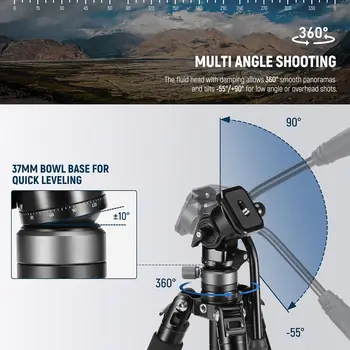 NEEWER 61.4" Video Travel Tripod with Leveling Base Fluid Head Metal Camera Tripod Stand with Quick Release Reversible Legs detail image