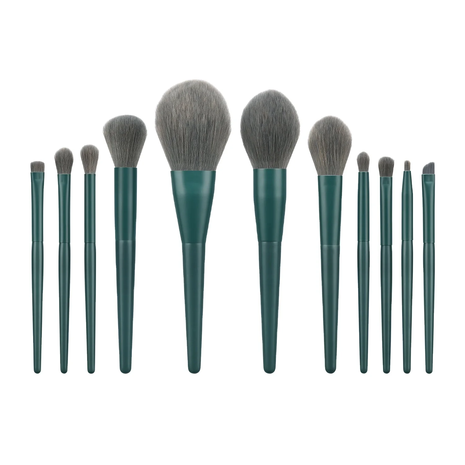 MOQ 20 Sets Custom Own Brand LOGO Girls lovely 11pcs Candy Green Matte Color Wood Handle Brush Set S