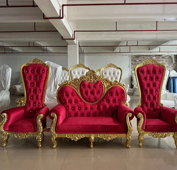 King and Queen High Back Cheaper White Gold Throne Chairs Royal Luxury Oarty Wedding Chair for Groom and Bride