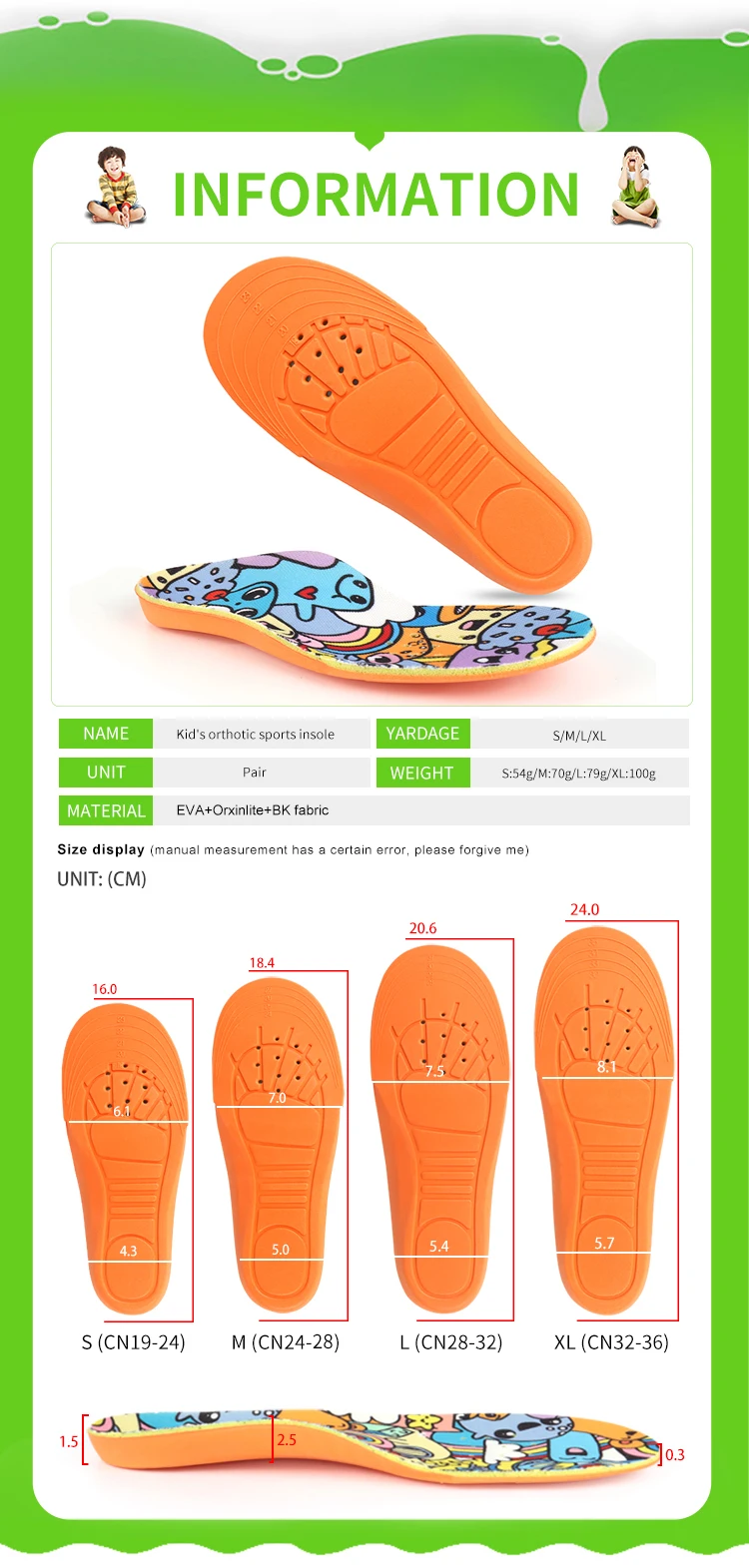 product cartoon kids eva orthopedic insoles for children shoes flat foot arch support orthotic pads correction health feet care insole-37