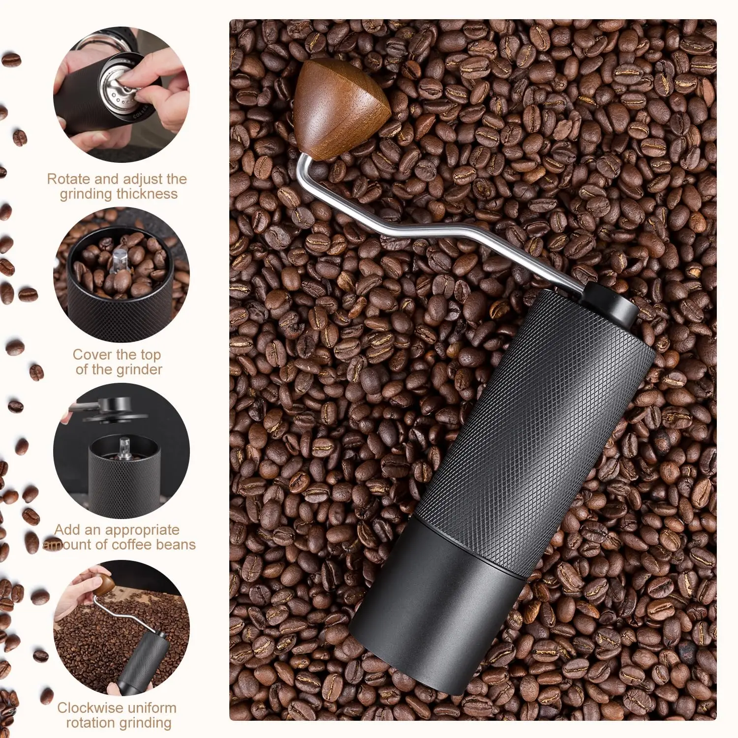 Al-Alloy Body 420 Stainless Steel Burr Homeuse Espresso Mini Small Hand Mill Portable Manual Coffee Grinder manufacture