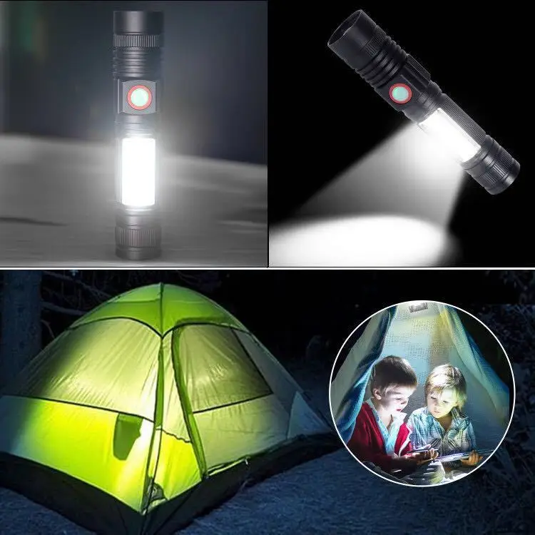 Powerful Waterproof Zoomable Rechargeable Mini LED Emergency Tactical Magnetic T6 Flashlight with Cob Sidelight Torch Flashlight details