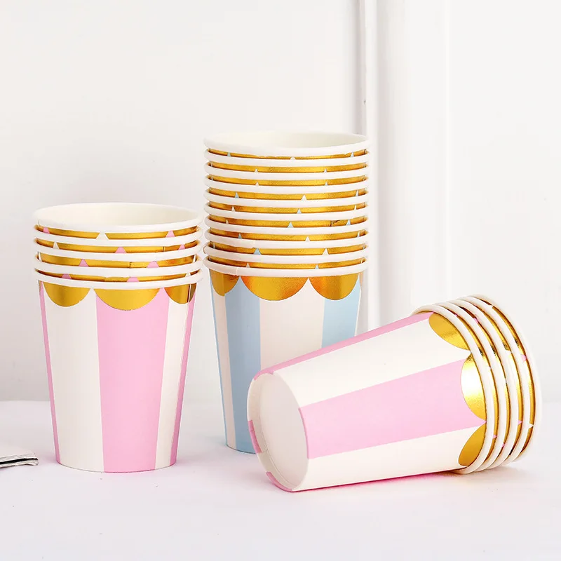 Pink Blue Stripe Dot Disposable Tableware Sets Paper Cups Wedding Birthday Party Supplies Decoration