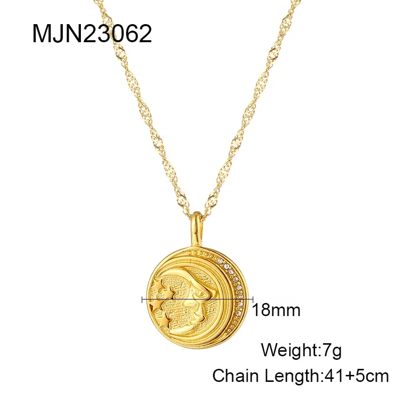 HIJONES Collana Con Ciondolo Allah Luna E Zirconi - Gioiello In Acciaio Inossidabile Dorato Per Donne - Regalo Elegante Con Scatola In Velluto