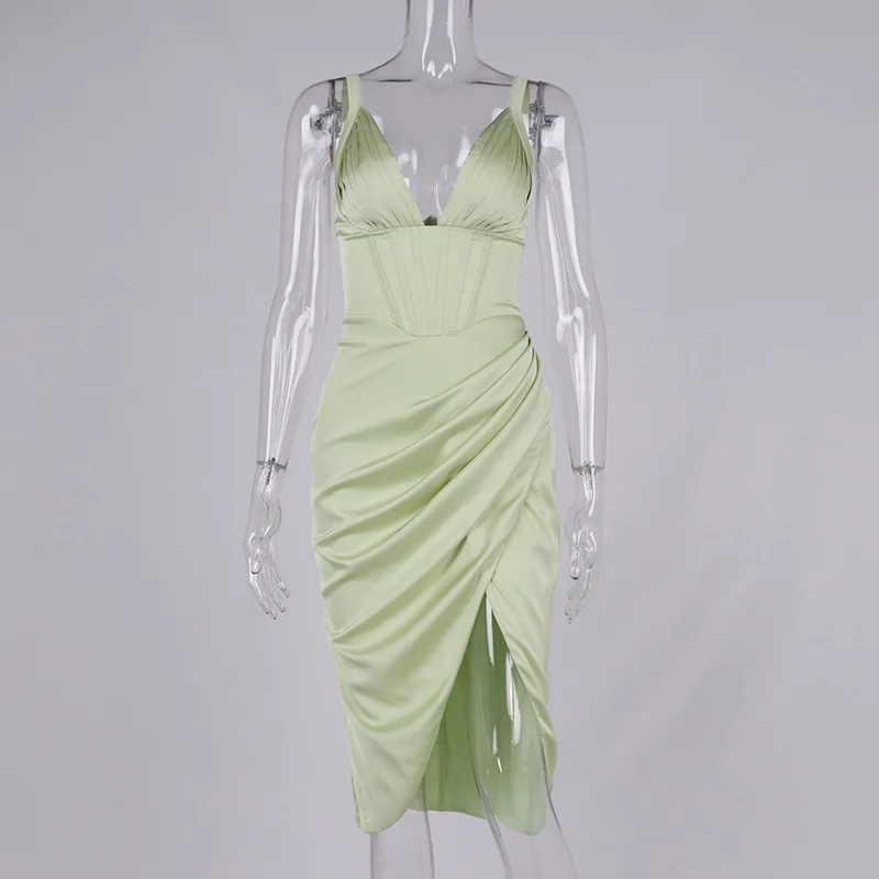 Evening Dress Plain Sexy Deep V Neck Backless Sleeveless 2022 New Elegant Party Women