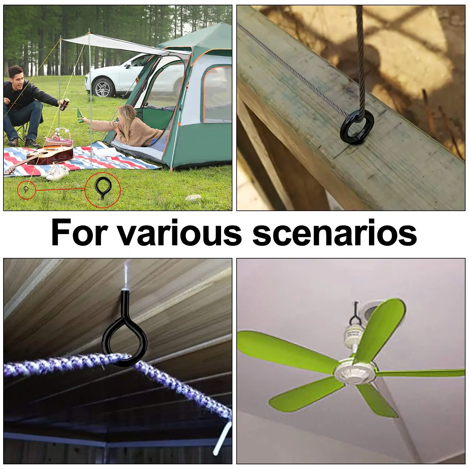 Wooden Round Head Metal Eye Bolt Heavy Duty Black Larger Hanging Screw Hook Eye Hooks Screw