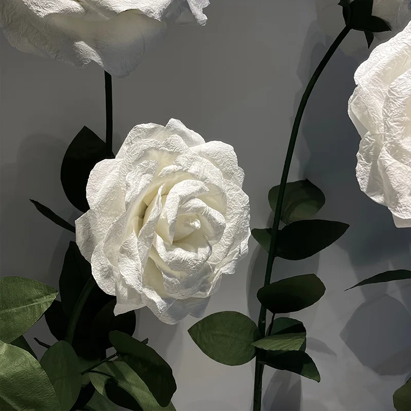 CNZ02 Large Standing Wrapping Long Stem Base Paper White Rose Flower Wall Bouquet for Wedding Decoration Party