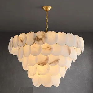 Modern Luxury All-Copper Marble Chandelier Simple Creative Designer Lamp New Chinese Pendant Light for Living Dining Bedroom