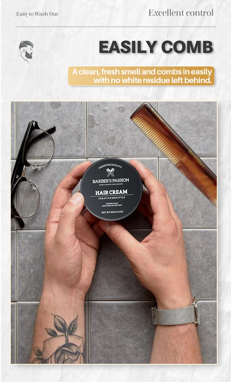 Private Label Custom Paraben-Free Provides Excellent Natural Look and Long Lasting Hold Styling Hair Cream for Men