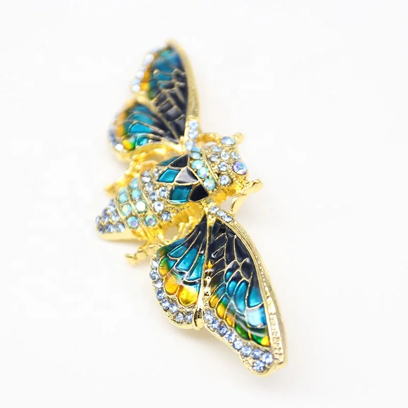 High Quality Rhinestones Crystal Colored Cicada Insect Brooch Lapel Pins for Gift