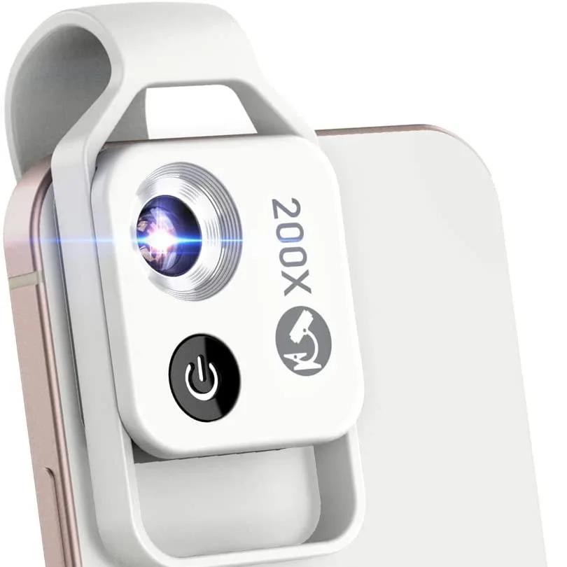 Mini Microscopio Tascabile Per Telefono 200X Con LED E Polarizzatore CPL – Clip Universale Per IOS E Android, Ricarica USB-C