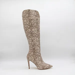 BUSY GIRL HQ1142 Wholesale Snake-print Sexy Stiletto Heel Women Boots Pointed Toe & Side Zipper High-top Knee High Women's Boots