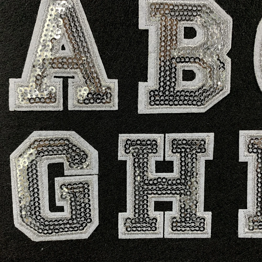 4.9cm Silver Sequin Patch Letter Custom Iron On Backing Sequin
