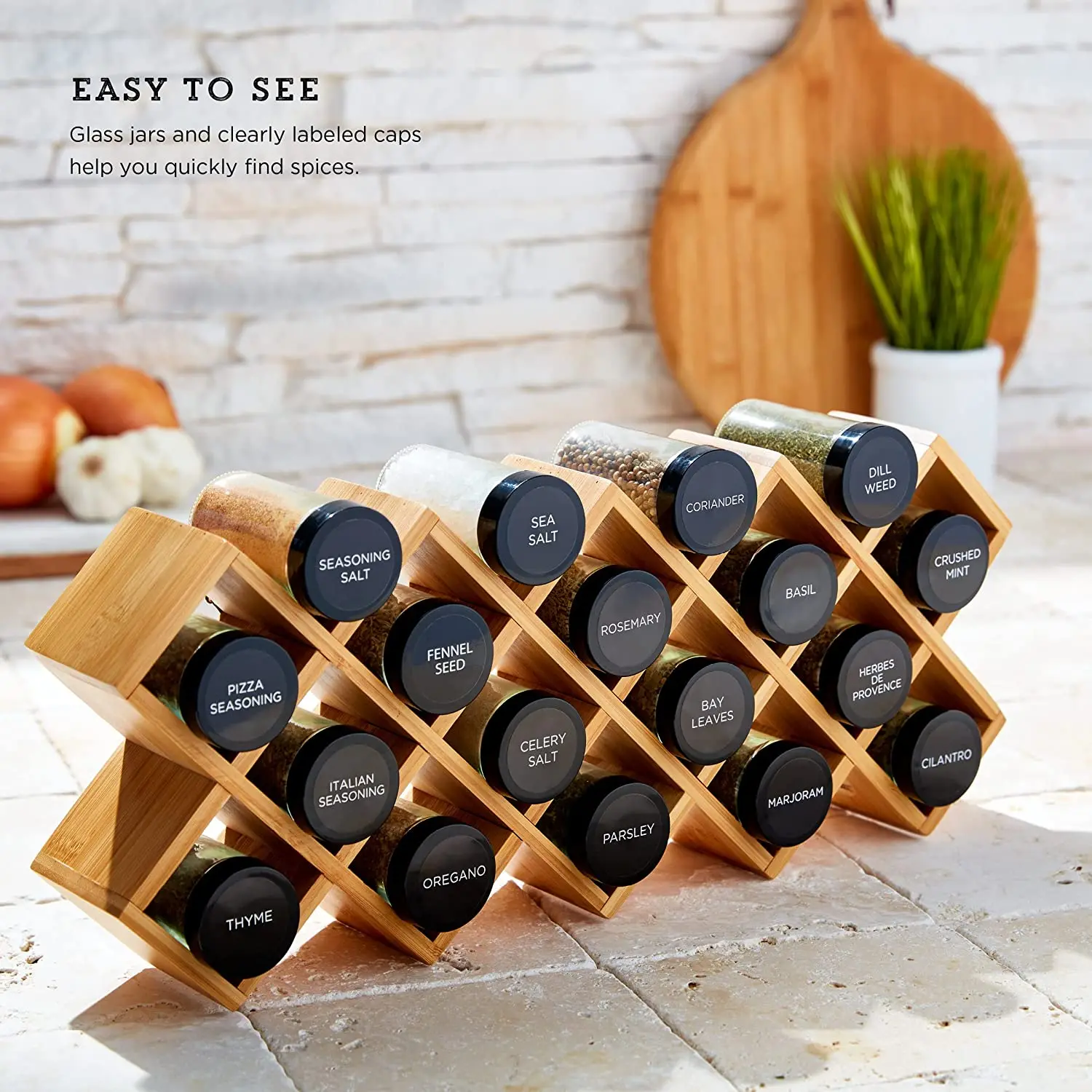 Bamboo Expandable Spice Rack 18-Jar Stackable Organizer for Kitchen Countertop Storage Shelf for Spice Jars Spice Holder