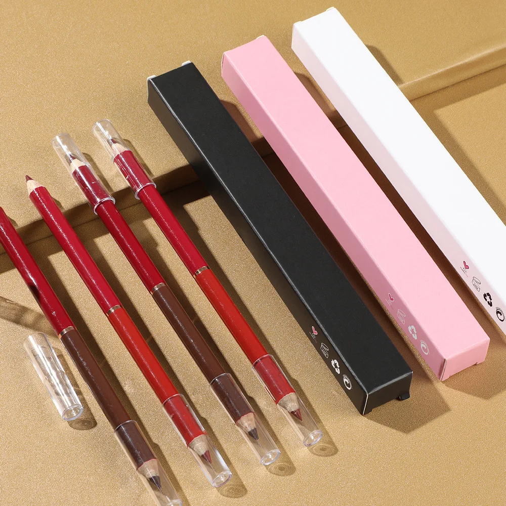 Лидер продаж двухсторонний карандаш для губ с логотипом на заказ Розовый матовый роскошный Водостойкий веганов частная торговая марка оптовая