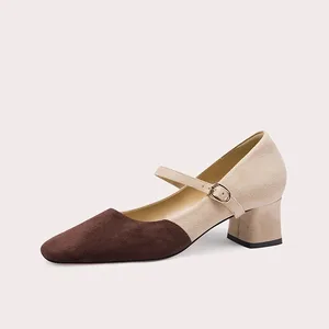 Custom Women's High Heel Pumps One-Word Buckle Square Toe Design Comfortable Shoes One-piece Pair of Versatile High Heels