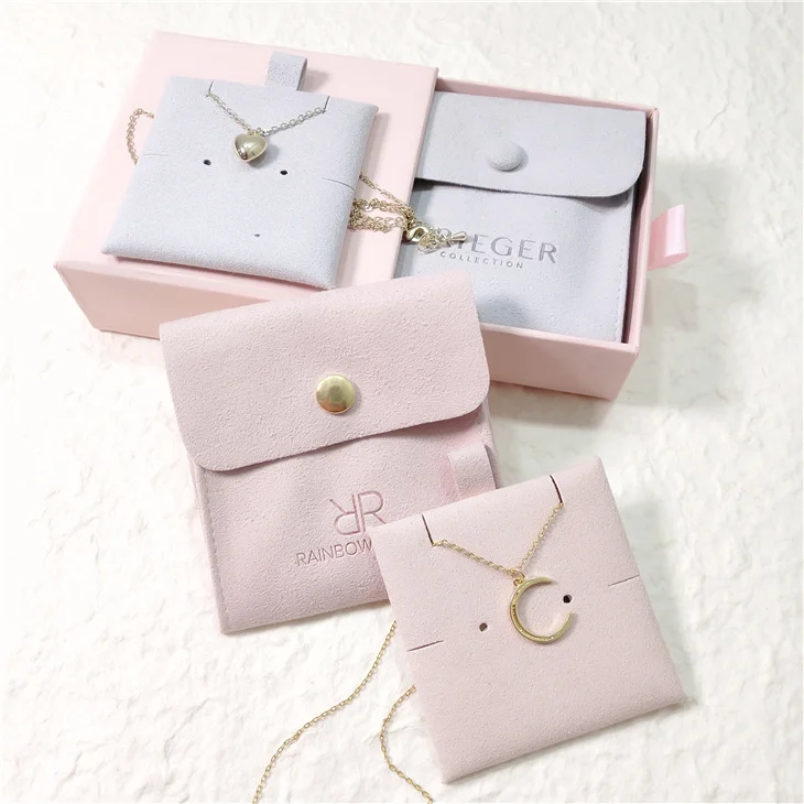 CH Logo Customized Jewelry Box With Jewelry Packaging Pouch Envelope Microfiber Suede Jewelry Pouch and Card Insert