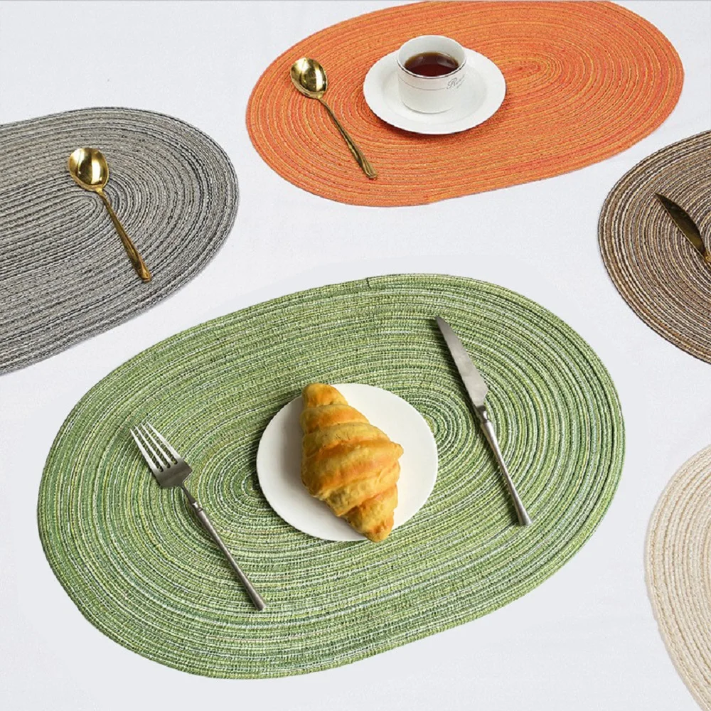 Inyahome Natural Heat-Resistant Plastic Kitchen Accessories-Oval Braided Woven Placemats aperçu 3